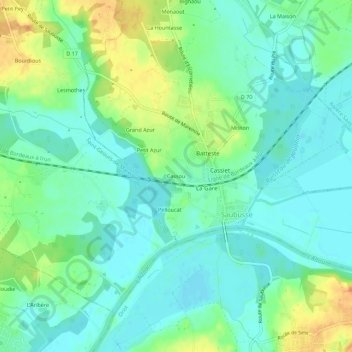 Cassou topographic map, elevation, terrain
