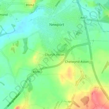Church Aston topographic map, elevation, terrain