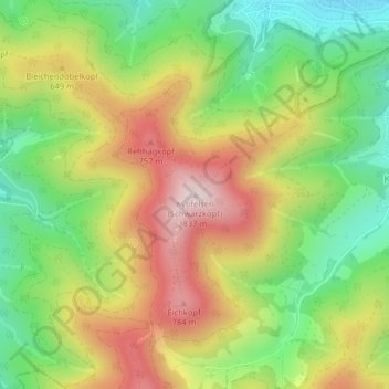 Kybfelsen (Schwarzkopf) topographic map, elevation, terrain