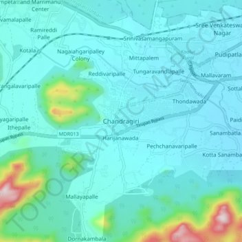 Chandragiri topographic map, elevation, terrain