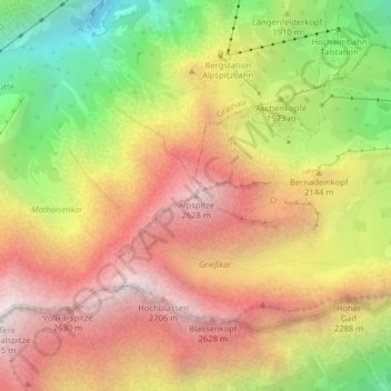 Alpspitze topographic map, elevation, terrain