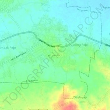 Wonodadi topographic map, elevation, terrain