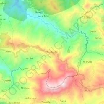 Tizi Tindjit topographic map, elevation, terrain