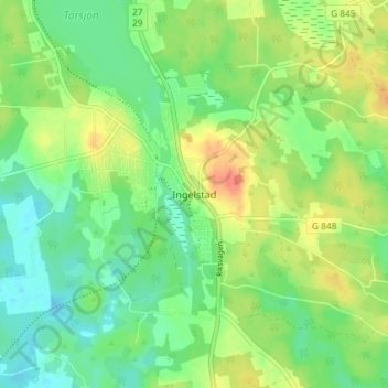 Ingelstad topographic map, elevation, terrain