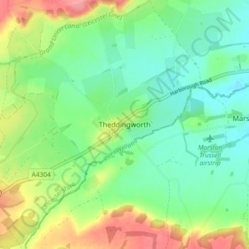 Theddingworth topographic map, elevation, terrain