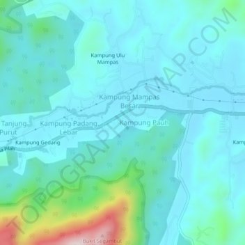 Kampung Terachi topographic map, elevation, terrain