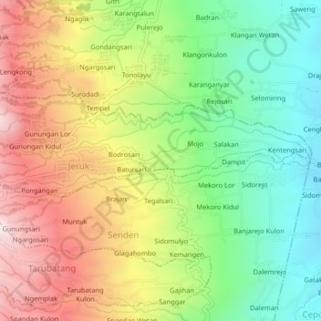 Gondang topographic map, elevation, terrain