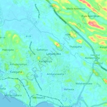 Labuduwa topographic map, elevation, terrain