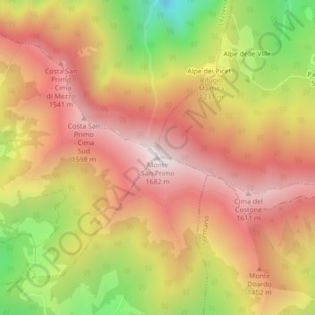 Monte San Primo topographic map, elevation, terrain