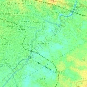 Gadingan topographic map, elevation, terrain