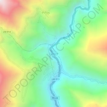 Llapay topographic map, elevation, terrain