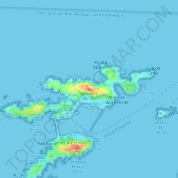 Sommet de l'Île Ratonneau topographic map, elevation, terrain