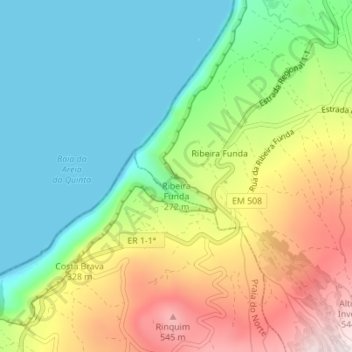 Ribeira Funda topographic map, elevation, terrain