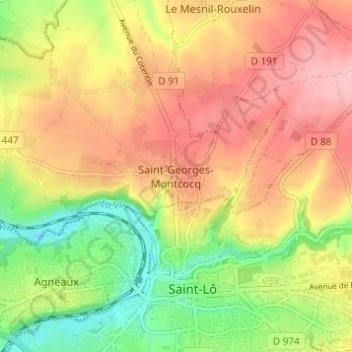 Saint-Georges-Montcocq topographic map, elevation, terrain