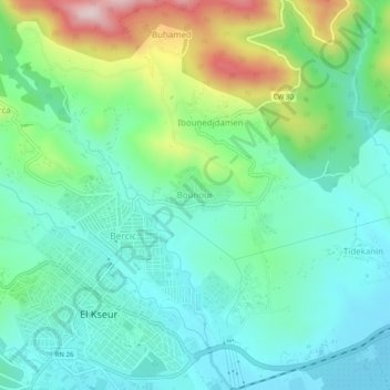 Bounour topographic map, elevation, terrain