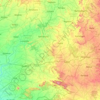 Pānch Mahāls topographic map, elevation, terrain