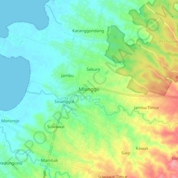 Mlonggo topographic map, elevation, terrain
