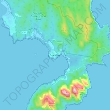 Coles Bay topographic map, elevation, terrain