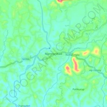 Mannarkkad topographic map, elevation, terrain