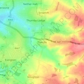 Thurnby topographic map, elevation, terrain