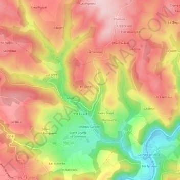 Lachaux topographic map, elevation, terrain