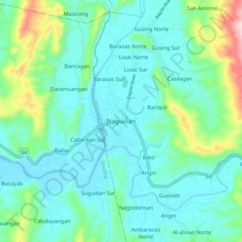 Naguilian topographic map, elevation, terrain