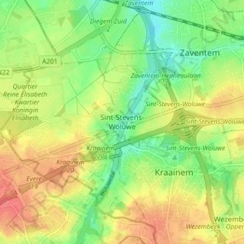 Sint-Stevens-Woluwe topographic map, elevation, terrain