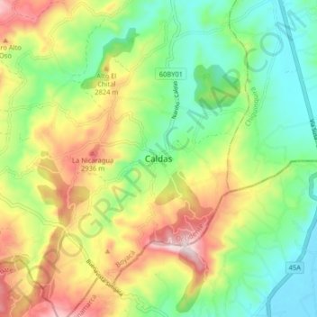 Caldas topographic map, elevation, terrain