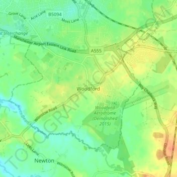 Woodford topographic map, elevation, terrain