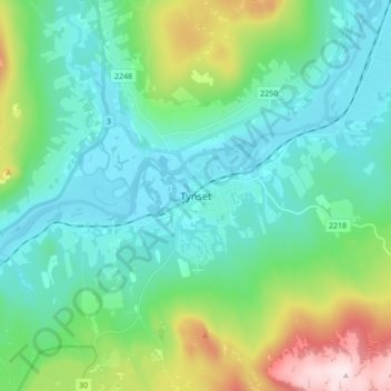 Tynset topographic map, elevation, terrain