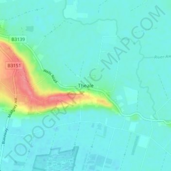 Theale topographic map, elevation, terrain
