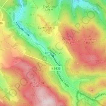 Rittersgrün topographic map, elevation, terrain