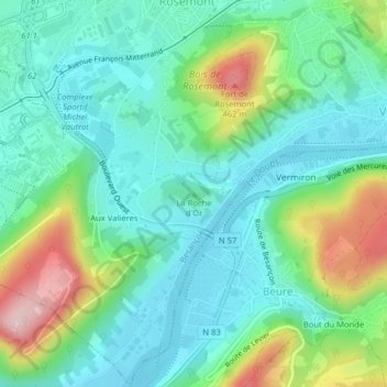 La Roche d'Or topographic map, elevation, terrain