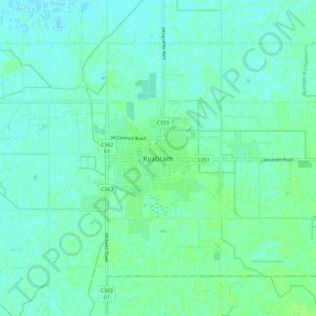 Kyabram topographic map, elevation, terrain