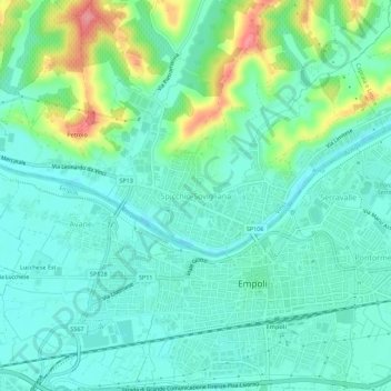 Spicchio-Sovigliana topographic map, elevation, terrain