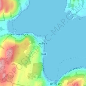 Ardbeg topographic map, elevation, terrain