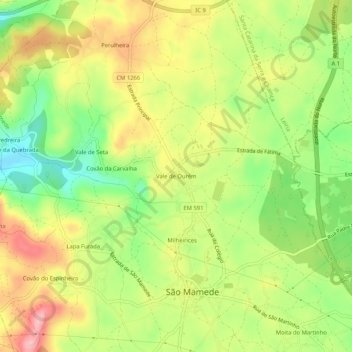 Vale de Ourém topographic map, elevation, terrain