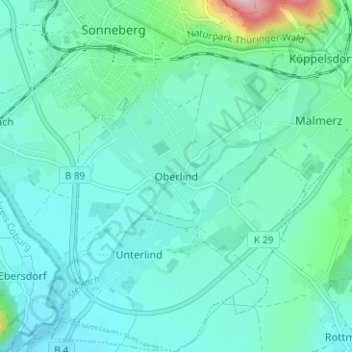 Oberlind topographic map, elevation, terrain