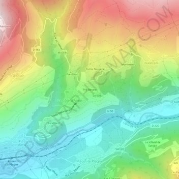 Pré Berard topographic map, elevation, terrain
