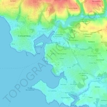 Le Rouz topographic map, elevation, terrain