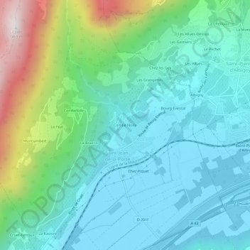 Combe Noire topographic map, elevation, terrain