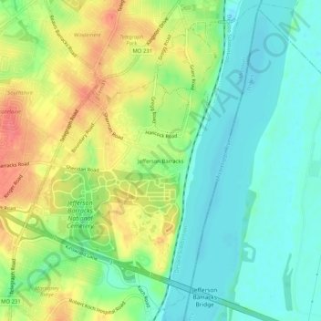 Jefferson Barracks topographic map, elevation, terrain