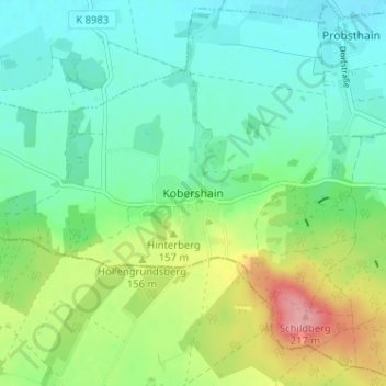 Kobershain topographic map, elevation, terrain
