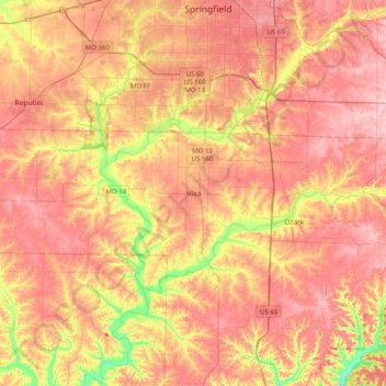 Nixa topographic map, elevation, terrain