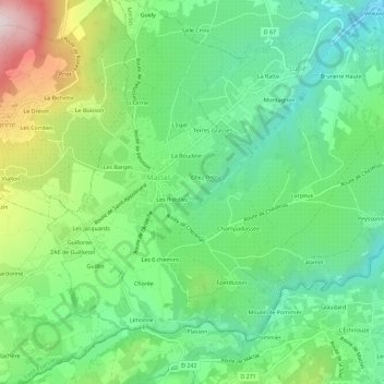 Les Cures topographic map, elevation, terrain
