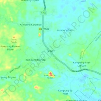 Tapah topographic map, elevation, terrain