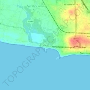 Kovalam topographic map, elevation, terrain