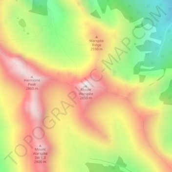 Mount Warspite topographic map, elevation, terrain