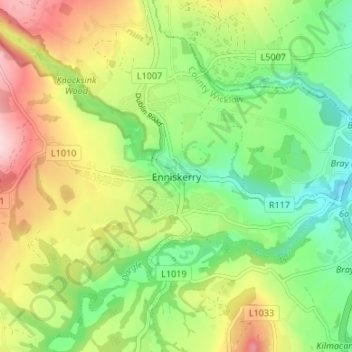 Enniskerry topographic map, elevation, terrain