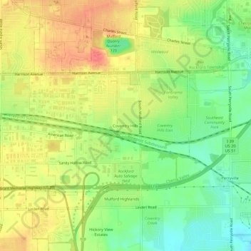 Coventry Hills topographic map, elevation, terrain